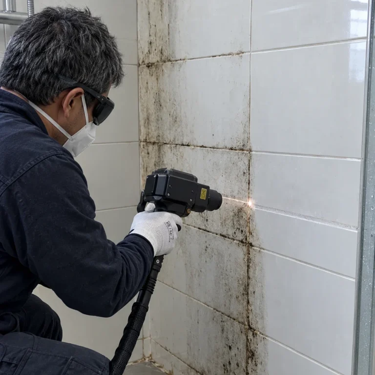 Limpieza y desinfección láser de suciedad y moho en juntas de azulejos en Barcelona - Laserklin